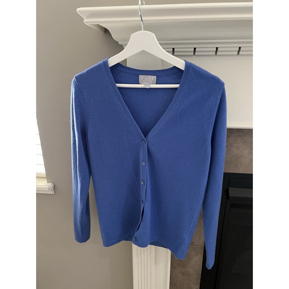 Pure Collection 100% Cashmere Blue Button Down Cardigan Size 6 V-Neck